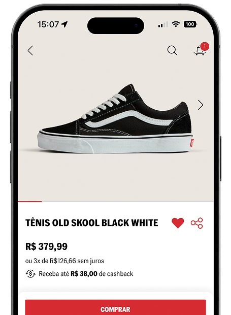 Página de produto mostrando o valor de geração do cashback