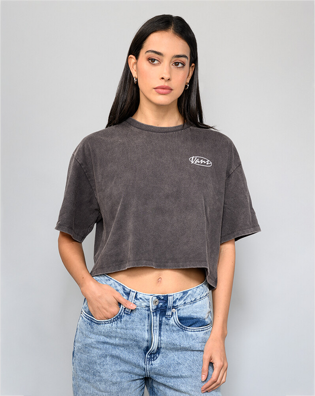 Camiseta Ss Era Script Relaxed Crop Faded Black