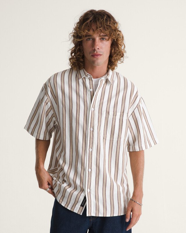 Camisa Manga Curta Lawson Stripe White Potting Soil