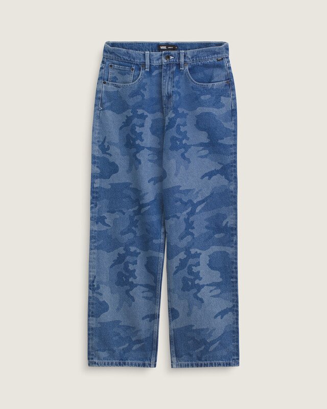 Calça Check-5 Loose Camo Printed Denim Stone Wash Blue