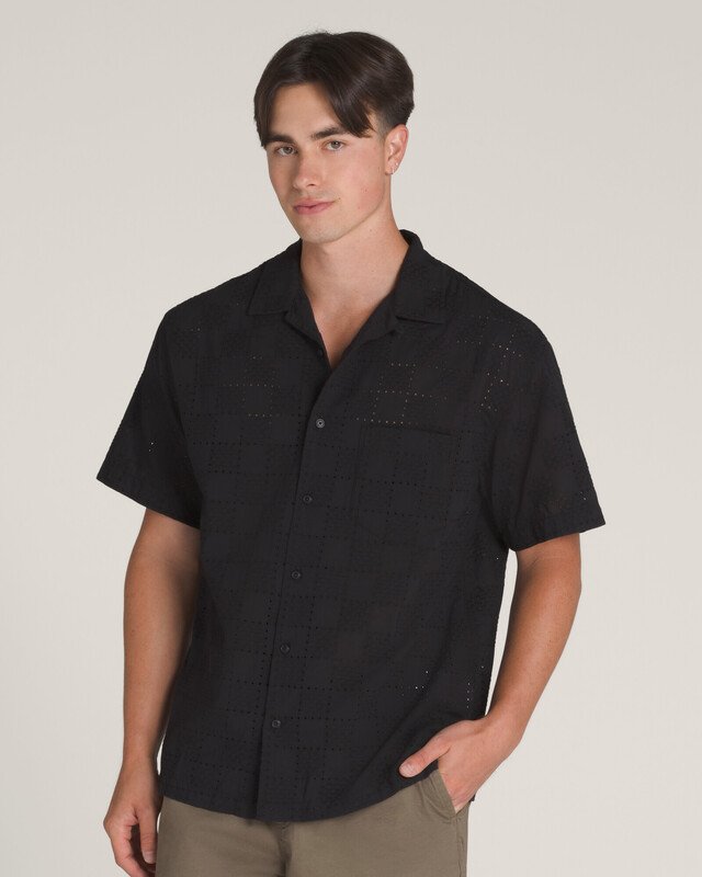 Camisa Wayside Eyelet Ss Woven Black