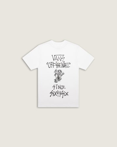 Caos total. A insanidade reina com uma arte caótica, que homenageia a história da Vans em uma camiseta de manga curta. Para um estilo casual e cotidiano, a Camiseta Ss Let Loose White Infantil apresenta uma arte que evoca a história inusitada da Vans com estampa frontal e nas costas - com arte exclusiva e assinatura Vans “Off The Wall” e inscrição “Since SixtySix”. Confeccionada em tecido fiado e cardado para tornar a camiseta macia e resistente, mas ainda super confortável para os pequenos, a gola redonda oferece um visual clássico.