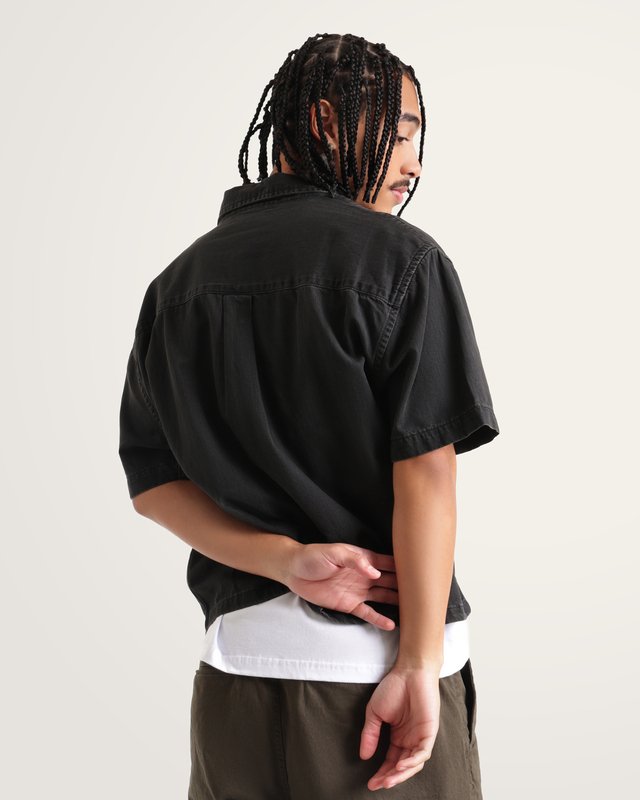 Camisa Manga Curta Cyrus Straight Hem Denim Elevation Washed Black