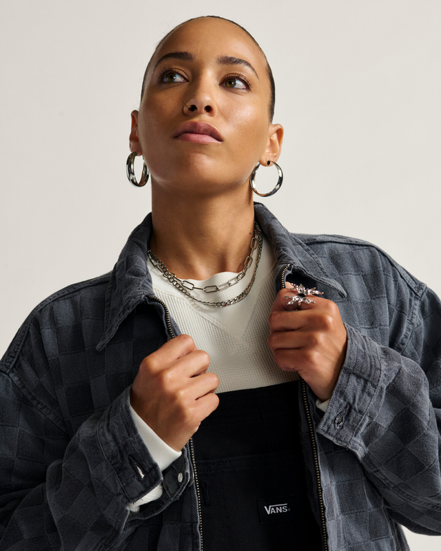 Jaqueta Pitstop Denim Checkered Station Faded Black