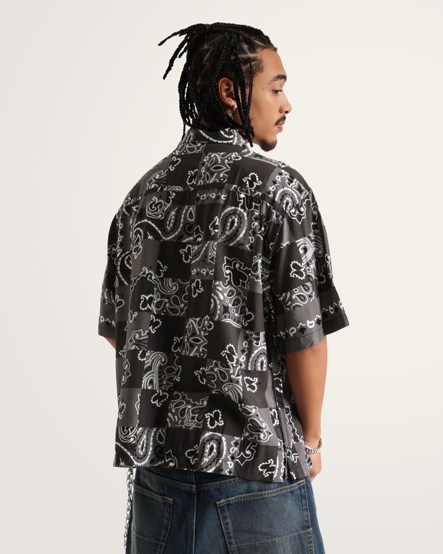 Camisa Manga Curta Van Doren Paisley Check Faded Black