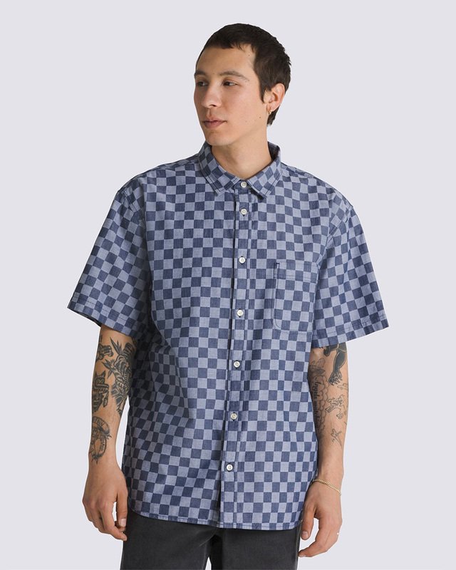 Camisa Wade Checkerboard Ss Warm Weather Dress Blues White