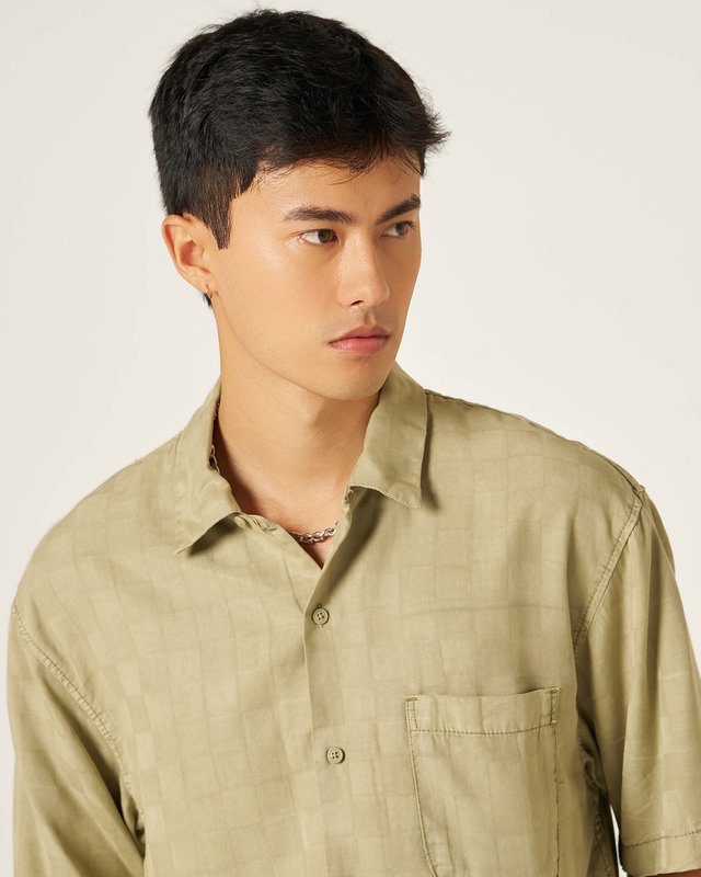 Camisa Manga Curta Van Doren Tencel Check Soft Sage