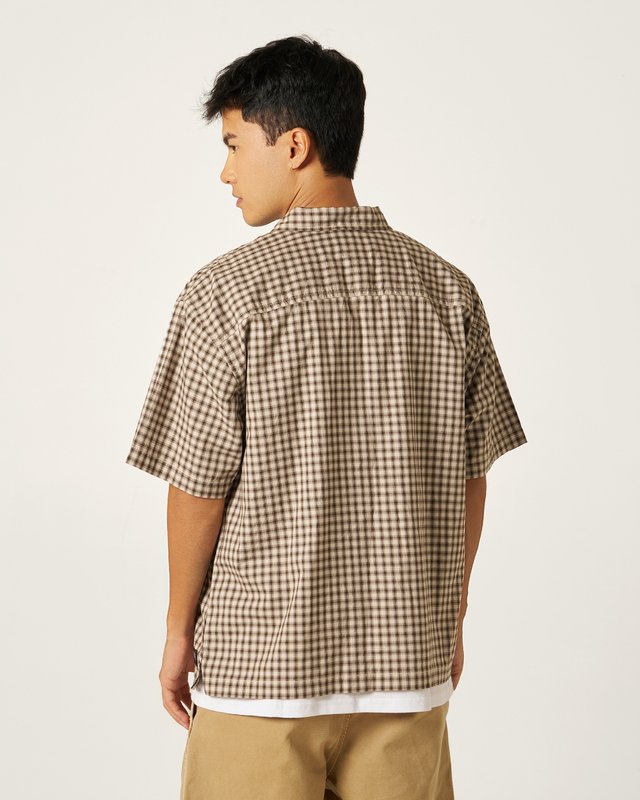 Camisa Manga Curta Larkspur Mini Plaid Oatmeal Demitasse