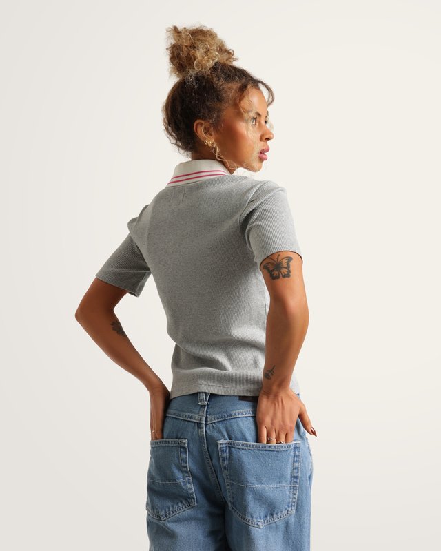 Camiseta Manga Curta Priscilla Polo Piping Cement Heather