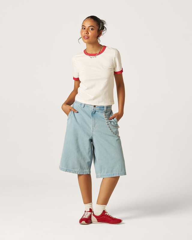 Camiseta Manga Curta Ringer Checkerboard  Crimson Haze