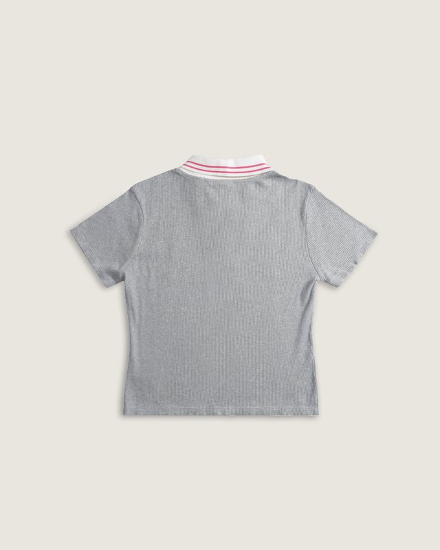 Camiseta Manga Curta Priscilla Polo Piping Cement Heather