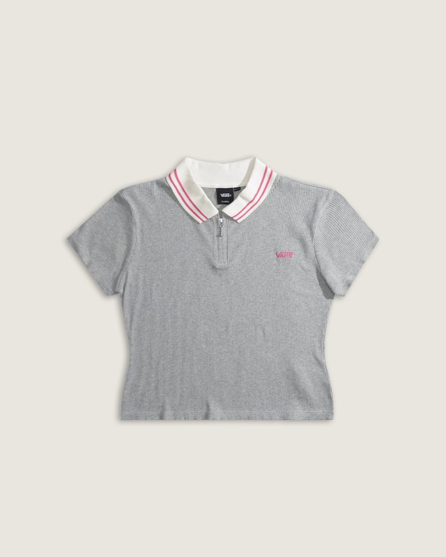 Camiseta Manga Curta Priscilla Polo Piping Cement Heather