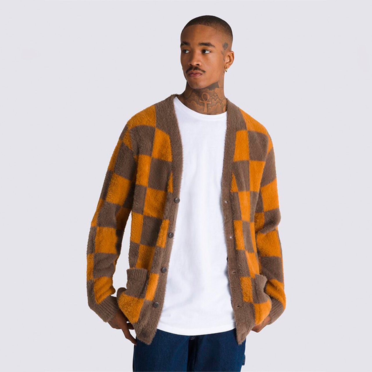 Casaco Canfield Checkerboard Cardigan Upland Bungee Cord Brown