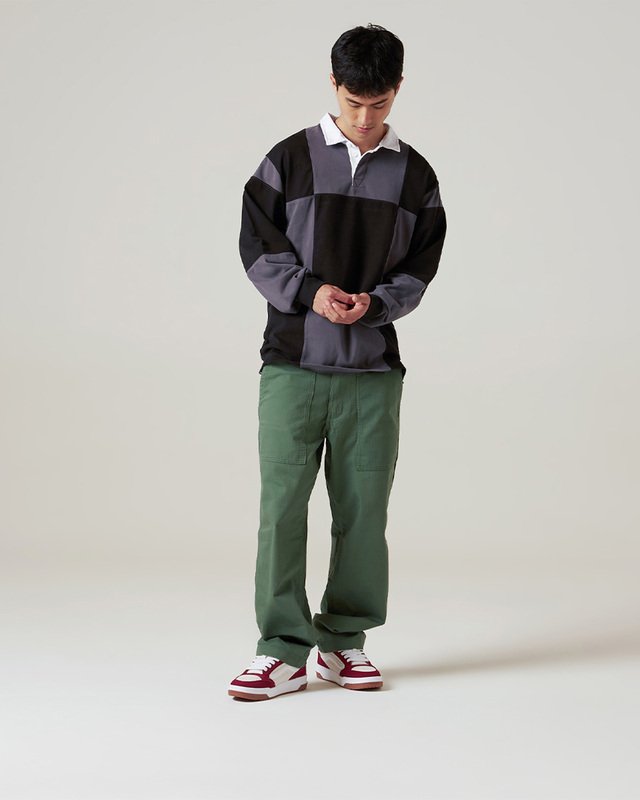 Camisa Ls Grant Checkerboard Rugby Knit Black