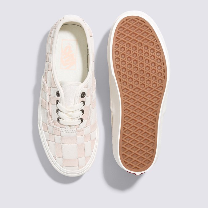 T nis Authentic Stackform Woven Check White Pink Vans