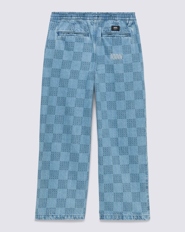 Calça Range Loose Crop Mended Check Denim Stone Wash