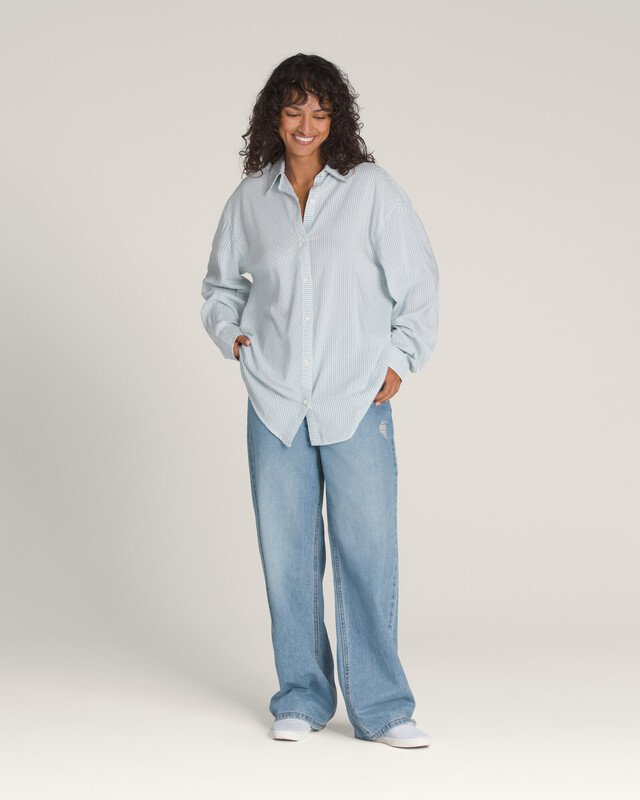 Camisa Gillian Striped Button Down LS White