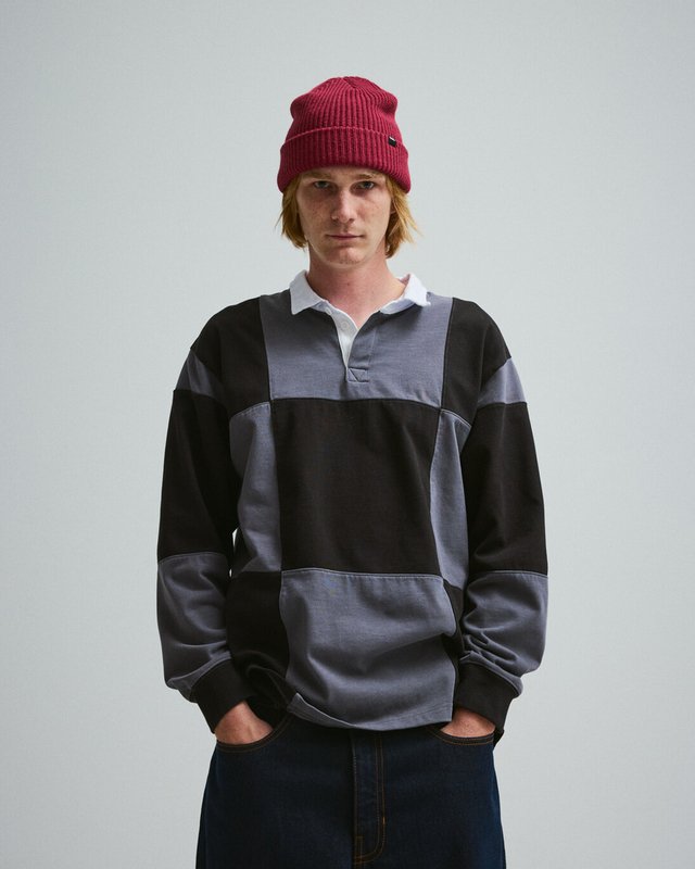 Camisa Ls Grant Checkerboard Rugby Knit Black