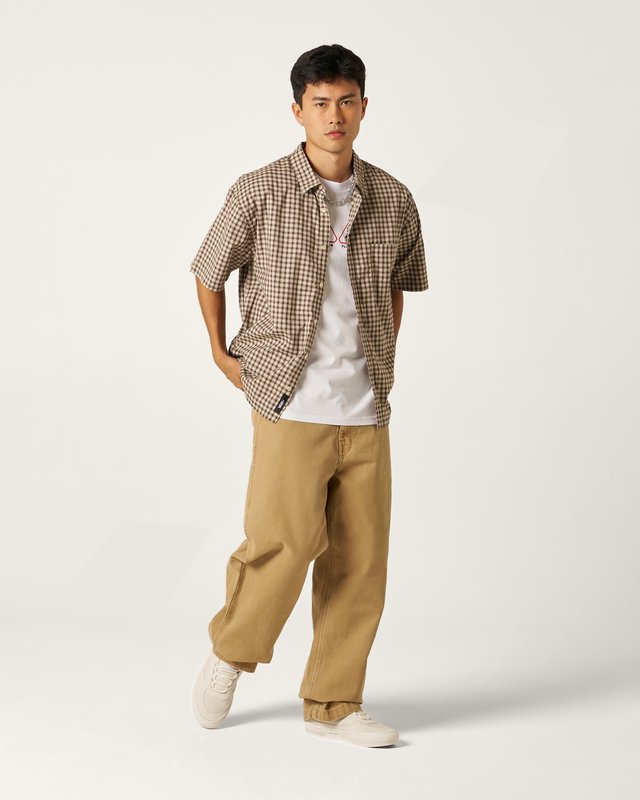 Camisa Manga Curta Larkspur Mini Plaid Oatmeal Demitasse