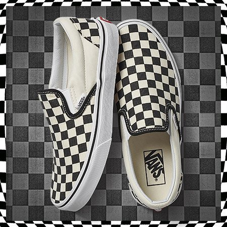 checker flame slip on vans