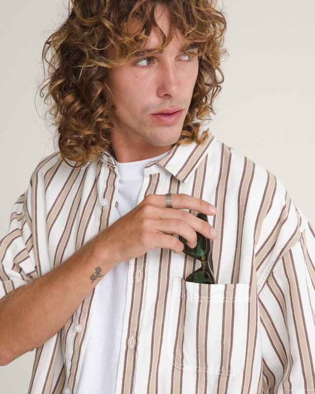 Camisa Manga Curta Lawson Stripe White Potting Soil