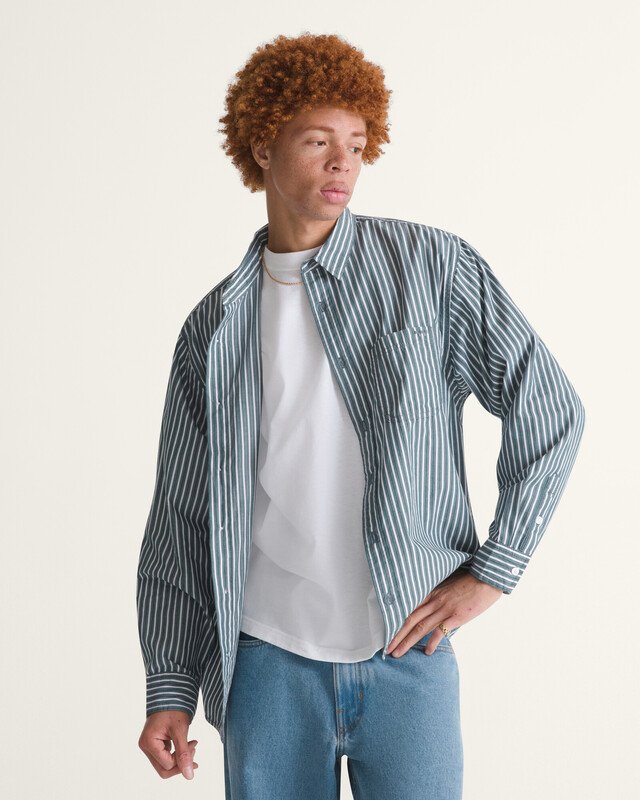 Camisa Manga Longa Lx Dobby Stripe Mystic Moss