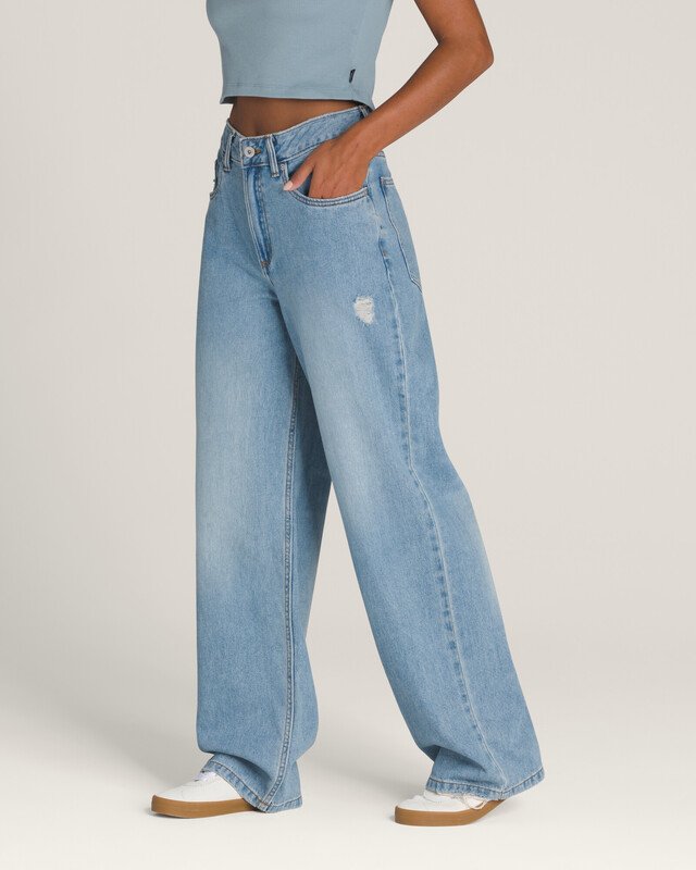 Calça Sirelle Distressed Puddle Ss Stone Wash Blue