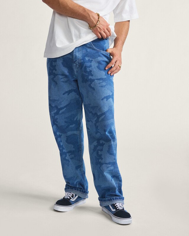 Calça Check-5 Loose Camo Printed Denim Stone Wash Blue Vans