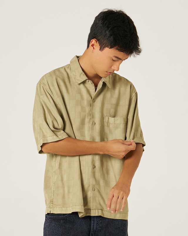 Camisa Manga Curta Van Doren Tencel Check Soft Sage