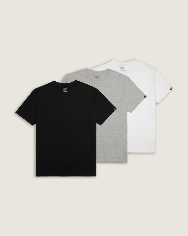 Camiseta Manga Curta Vans Basic  White Black Heather (Pack 3)