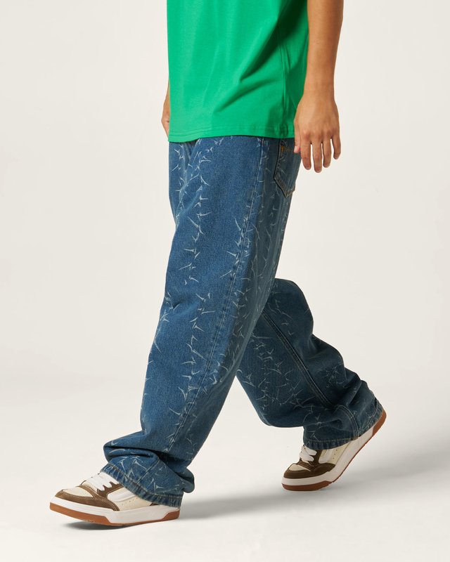 Calça Check 5 Baggy Denim Vintage Indigo