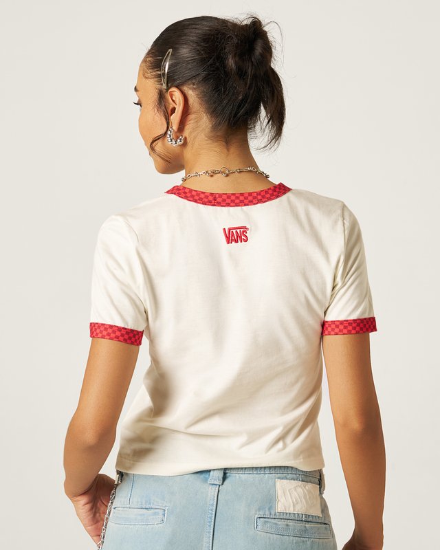 Camiseta Manga Curta Ringer Checkerboard  Crimson Haze