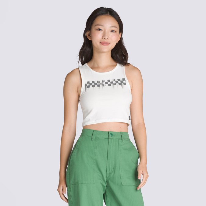 Regata Check Wash Fitted Crop Tank Festival White