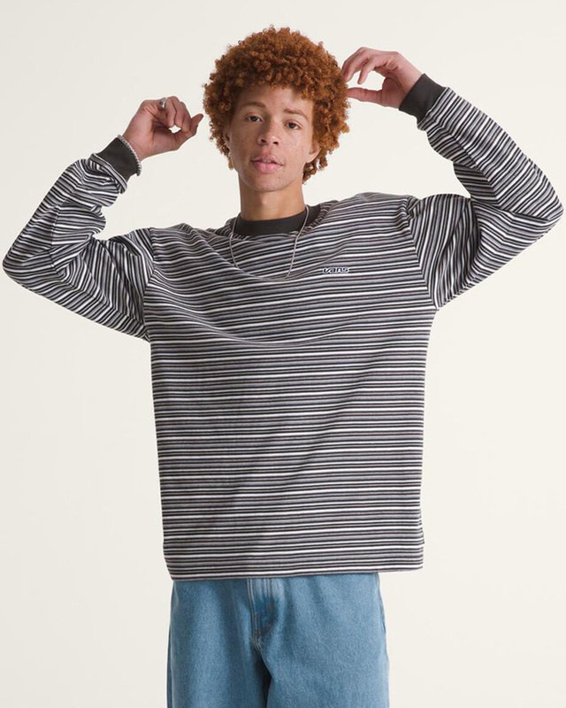 Camiseta Manga Longa Wesley Stripe Faded Black Drizzle