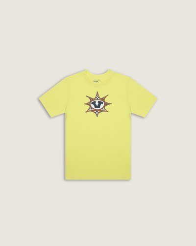 Clássica e descolada. A Camiseta Star Checker Ss Canary Yellow Infantil combina mangas curtas em um estilo casual para o dia a dia com algodão respirável para manter você fresco, não importa o que esteja fazendo. Ela é finalizada com uma estampa frontal com assinatura da inicial V, circundada por detalhes em checkerboard formando um sol, que é inconfundivelmente Vans.