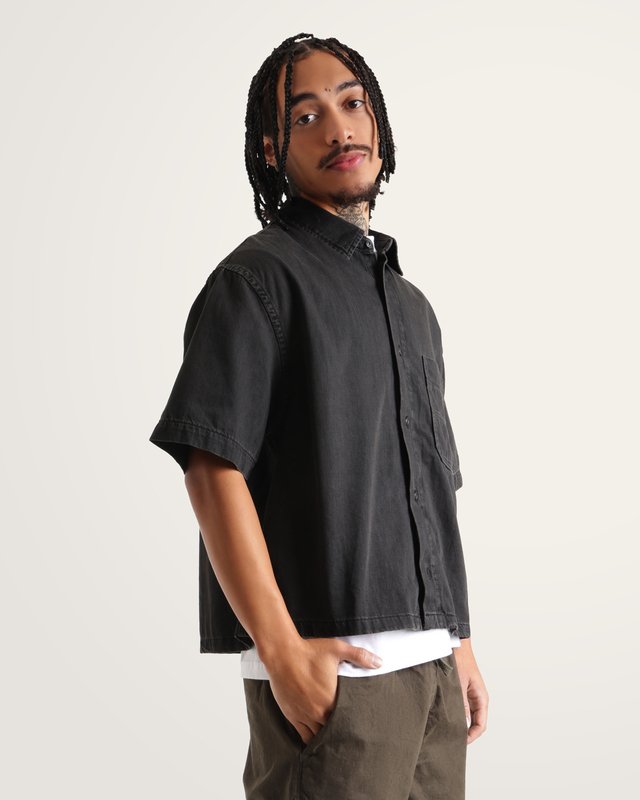 Camisa Manga Curta Cyrus Straight Hem Denim Elevation Washed Black