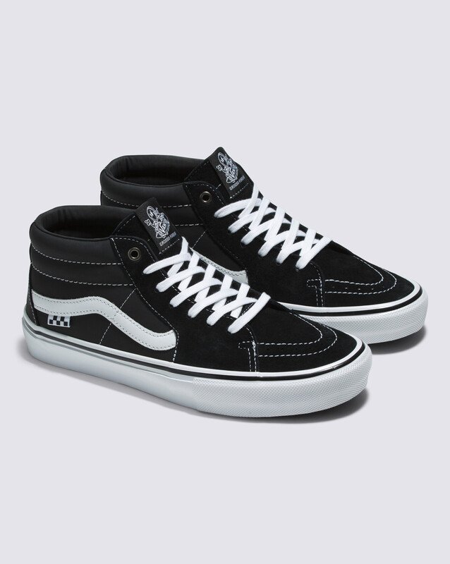 Tênis Skate Grosso Mid Black White Emo Leather