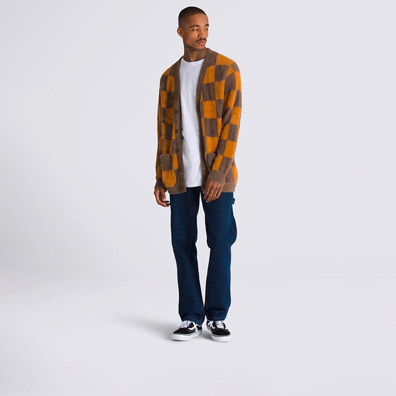 Casaco Canfield Checkerboard Cardigan Upland Bungee Cord Brown