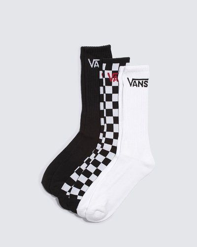 Combine os seus tênis Vans com o pack de meias que carrega o Lifestyle Vans por onde for. Pack com três pares que traz estilo para todos os seus clássicos Vans. A Meia Class Crew (3 Pares) 41/45 Black-Checkerboard agrega estilo para todas as ocasiões. O pack possui três pares de meias soquetes de cano alto clássicas, uma branca, uma preta e outra com estampa icônica em checkerboard com assinatura Vans em “Drop V” estampada na altura do cano. Os modelos vestem da numeração 41 ao 45.