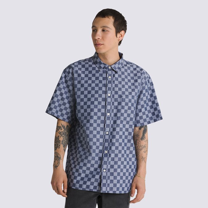 Camisa Wade Checkerboard Ss Warm Weather Dress Blues White