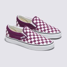 Purple black checkerboard vans slip ons on sale