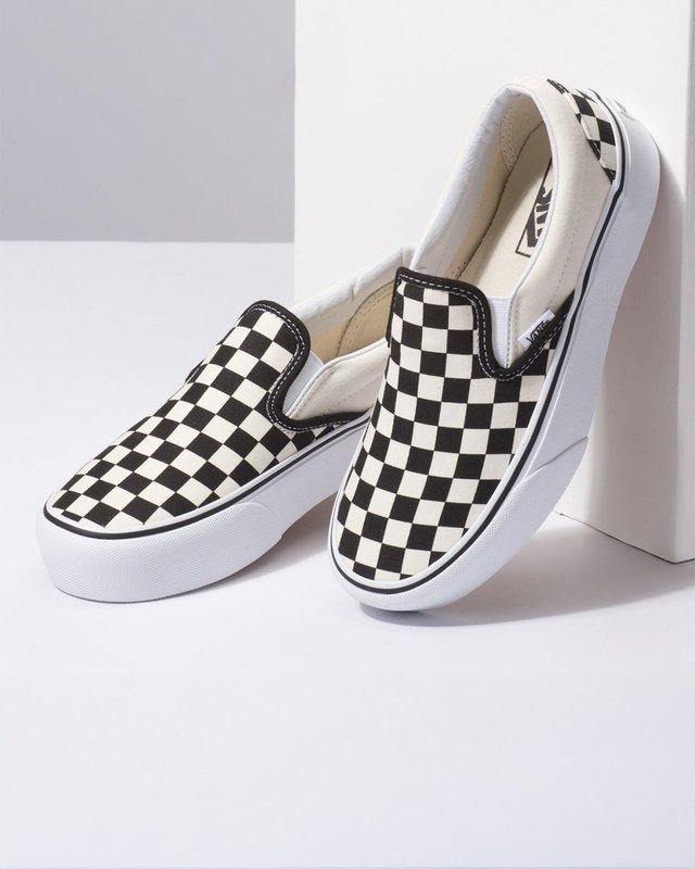 Tênis Slip-On Plataforma Checkerboard Black White