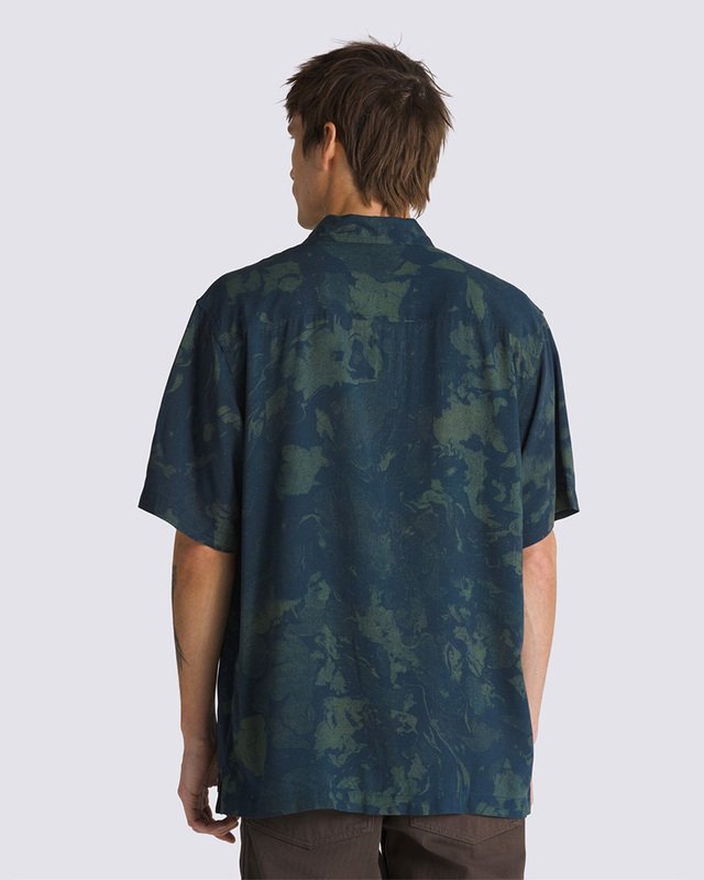 Camisa Camp Loose Collar SS Warm Weather Dress Blues Dark Forest