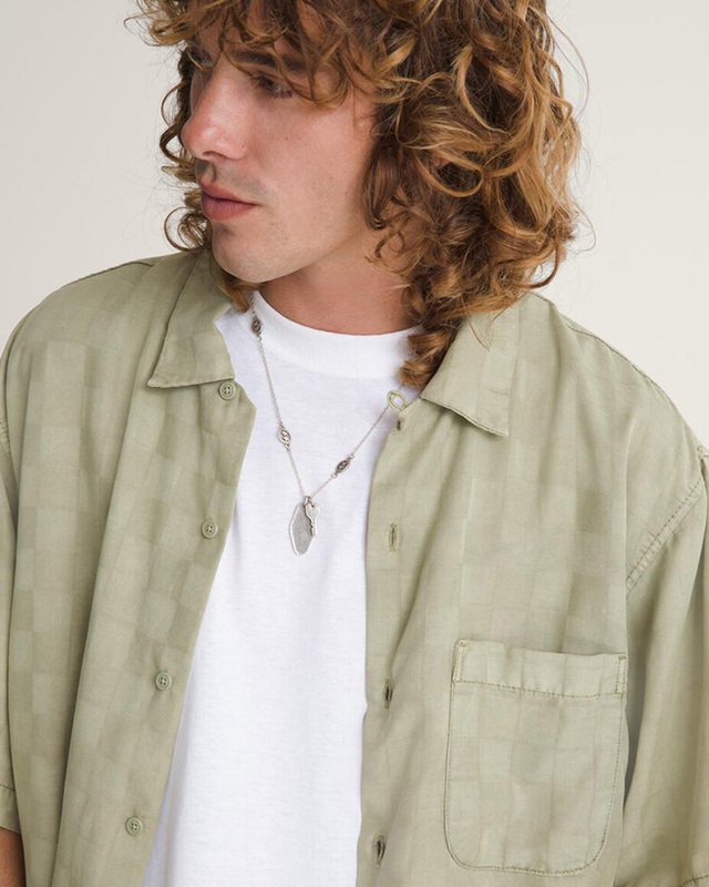 Camisa Manga Curta Van Doren Tencel Check Soft Sage