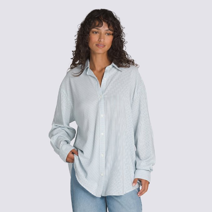 Camisa Gillian Striped Button Down LS White