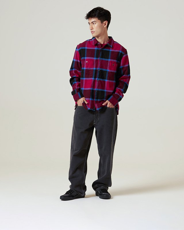 Camisa Ls Larkspur Plaid Flannel Bordeaux Black