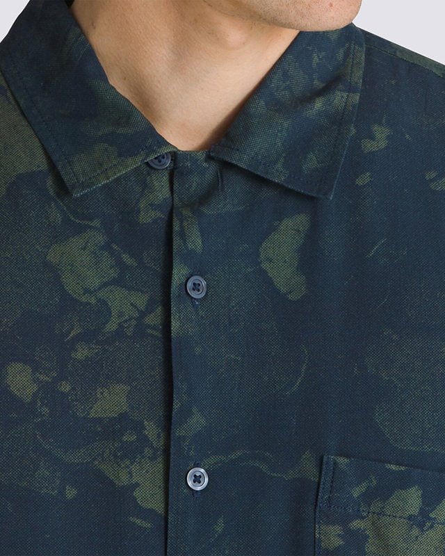 Camisa Camp Loose Collar SS Warm Weather Dress Blues Dark Forest