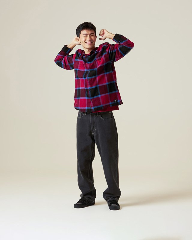 Camisa Ls Larkspur Plaid Flannel Bordeaux Black