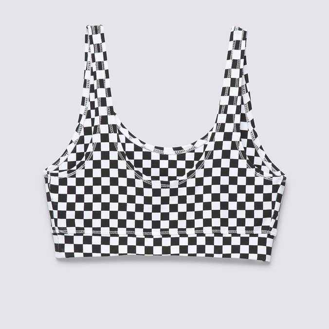 Top Flying V Print Bra Black White Checkerboard