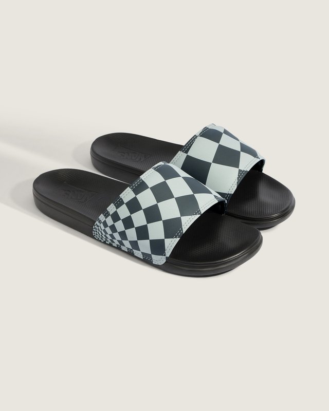Chinelo La Costa Slide On Radial Checkerboard Light Grey Black